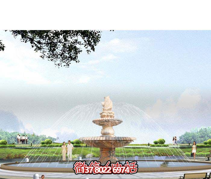 精美漢白玉噴泉，石雕鯉魚雕塑擺放