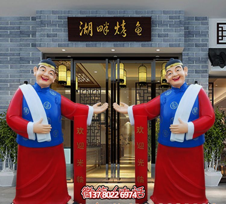 玻璃鋼精美彩繪迎賓雕塑，為您的酒店門口增添藝術(shù)氣息
