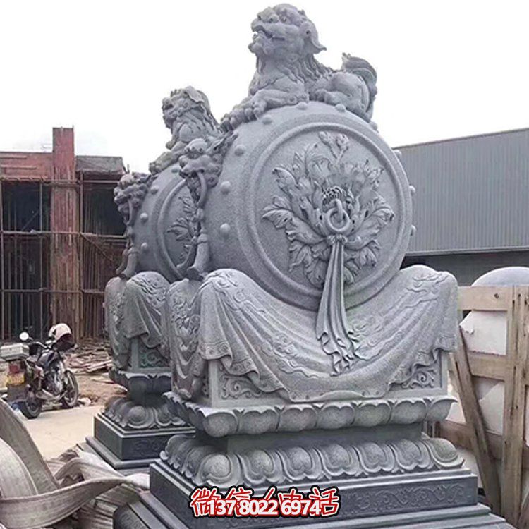精美大理石石雕抱鼓雕塑，添彩戶外園林景觀