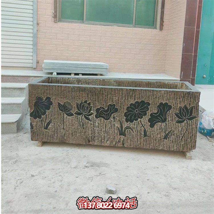 精美花崗巖石雕石缸，裝飾庭院仿古養(yǎng)魚及擺件