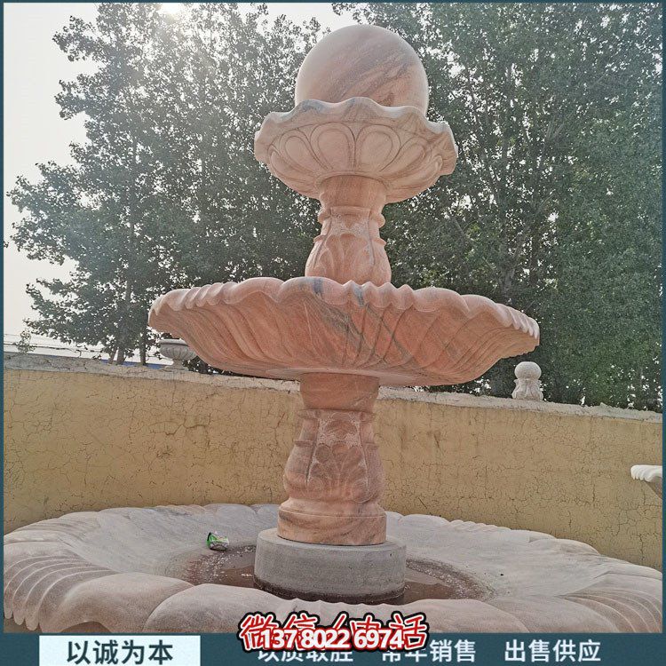 紅大理石石雕園林噴泉，展現(xiàn)絢爛晚霞