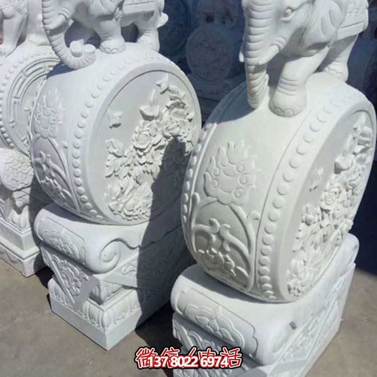 漢白玉小象石雕抱鼓，為您的別墅庭院增添優(yōu)雅氣息