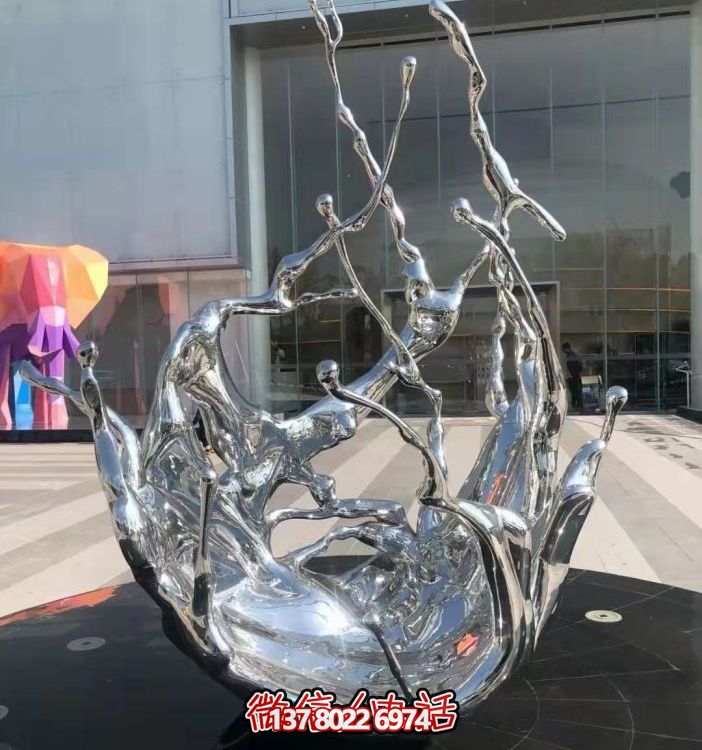 不銹鋼抽象海浪噴泉水景雕塑，開啟精致戶外新景觀