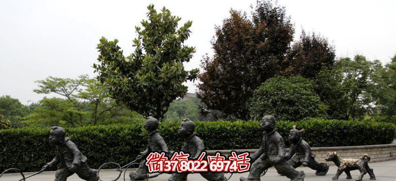 推鐵環(huán)，兒童奔跑，公園雕塑銅雕