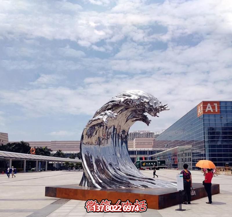 不銹鋼翻滾海浪雕塑，打造精美戶外廣場
