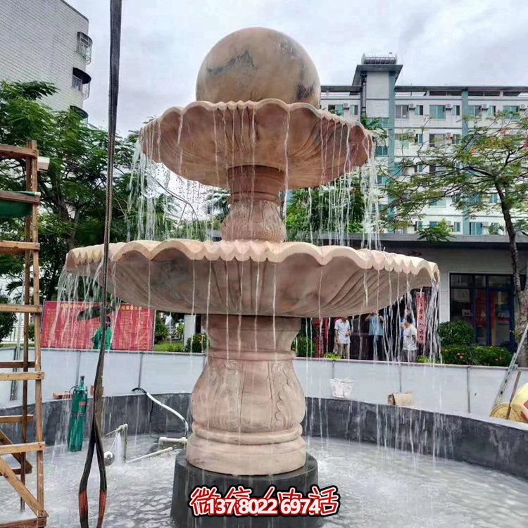 歐式大理石石雕流水噴泉，紅晚霞點(diǎn)綴