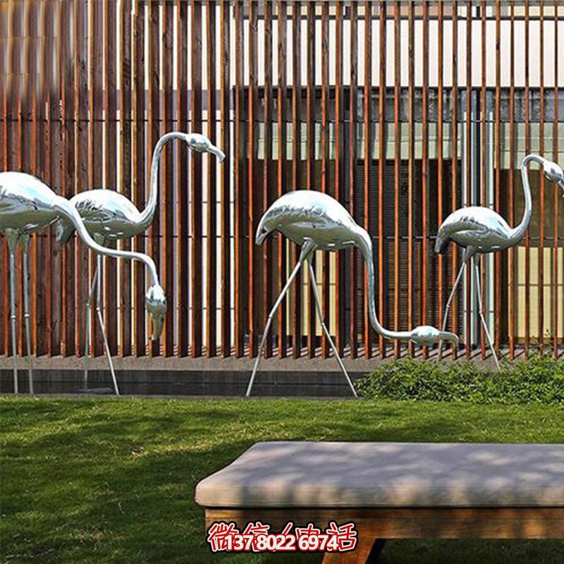 公園休閑裝飾，精美不銹鋼雕塑火烈鳥