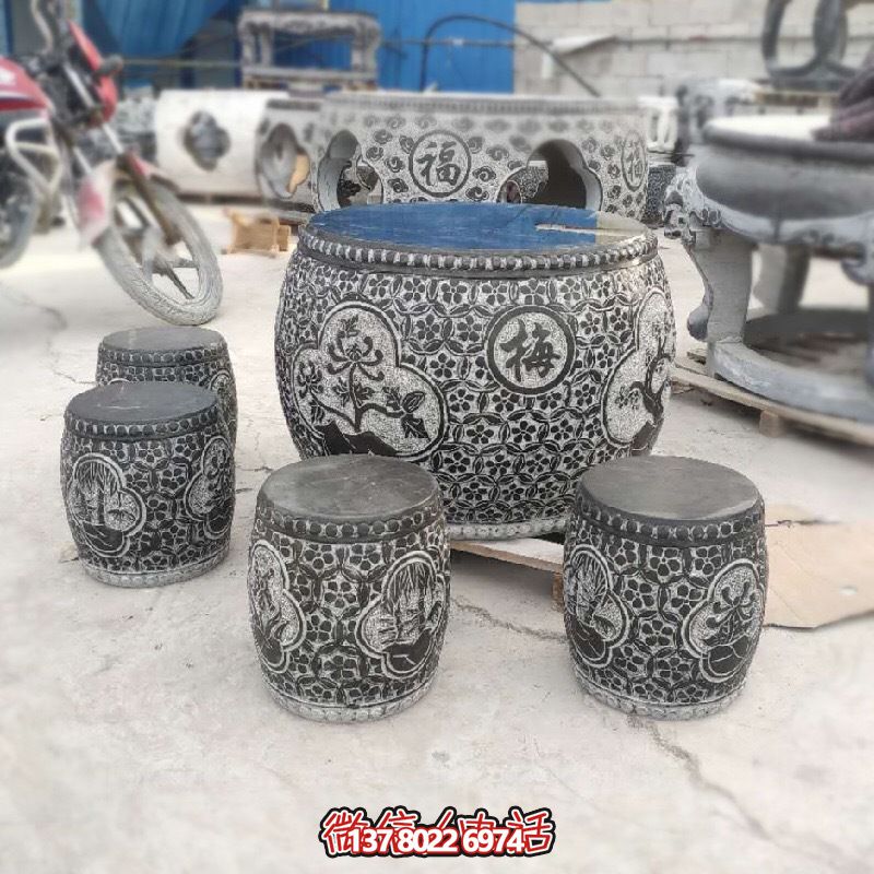 梅蘭菊竹浮雕石桌石凳，休閑庭院圓形裝飾