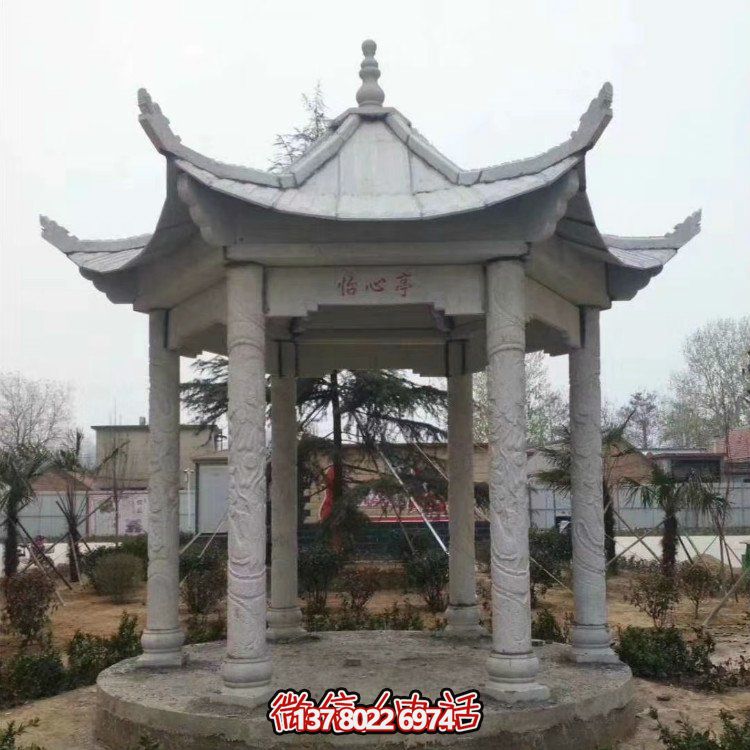青石仿古石雕涼亭，營造寧靜田園風情