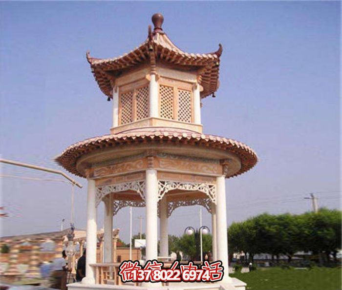 鏤空雕刻涼亭，休閑享受晚霞紅