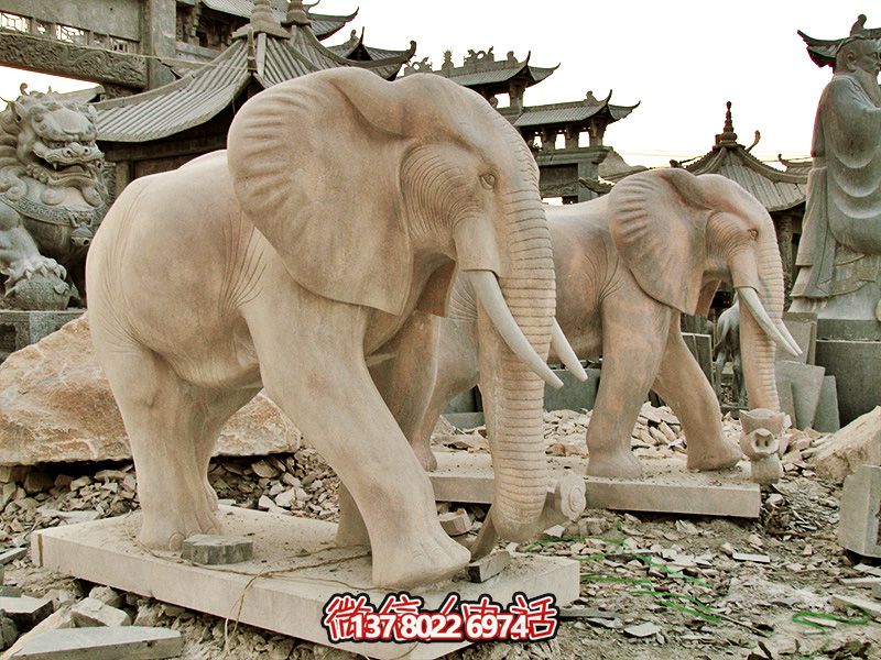 精美大理石石雕大象雕塑，美化戶外園林景區(qū)
