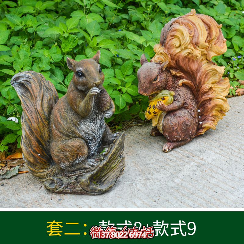 景區(qū)松鼠雕塑，玻璃鋼玻璃玉米抱松子