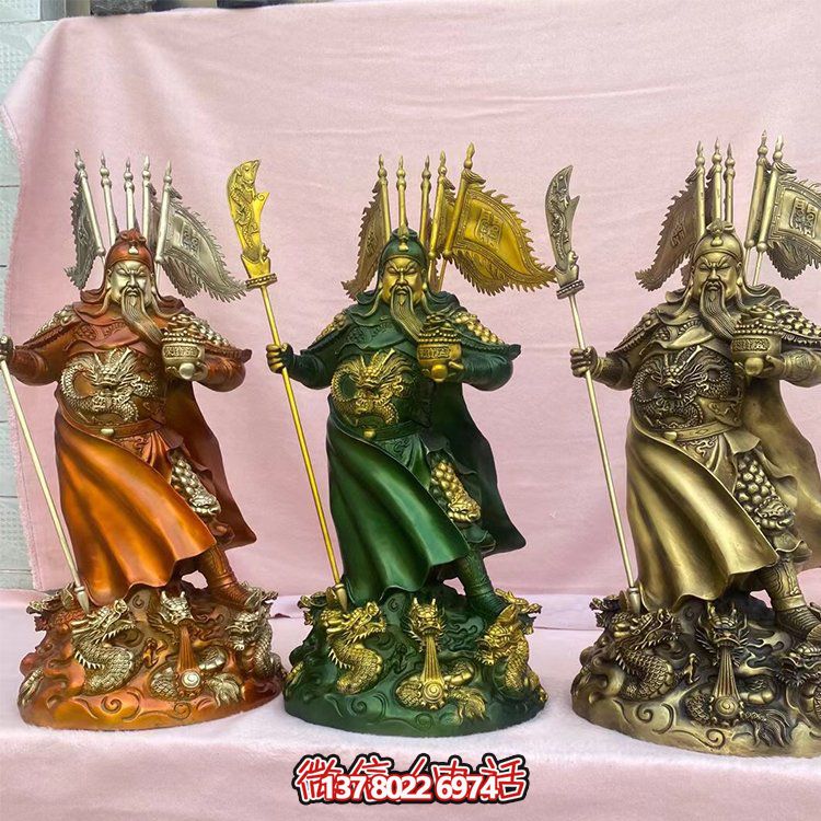 銅雕關(guān)公擺件，家居供奉雕塑裝飾