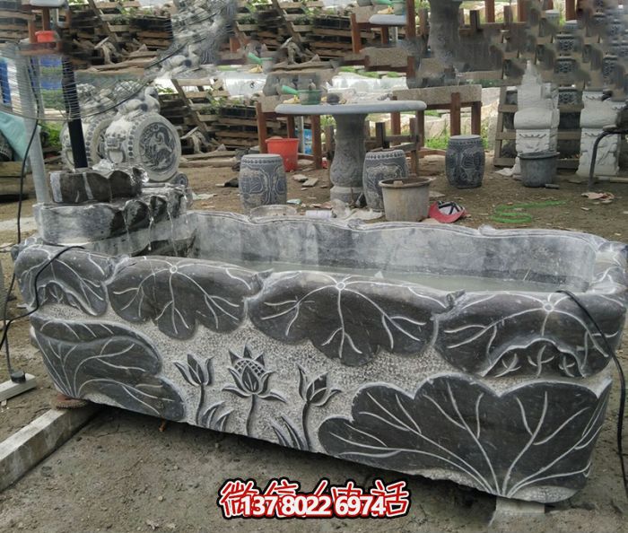 仿古荷花方形庭院魚(yú)缸雕塑 仿古荷花方形庭院魚(yú)缸雕塑