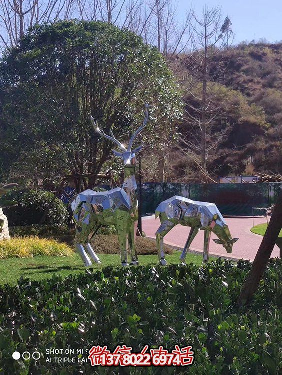 不銹鋼幾何雕塑——梅花鹿，點綴戶外公園