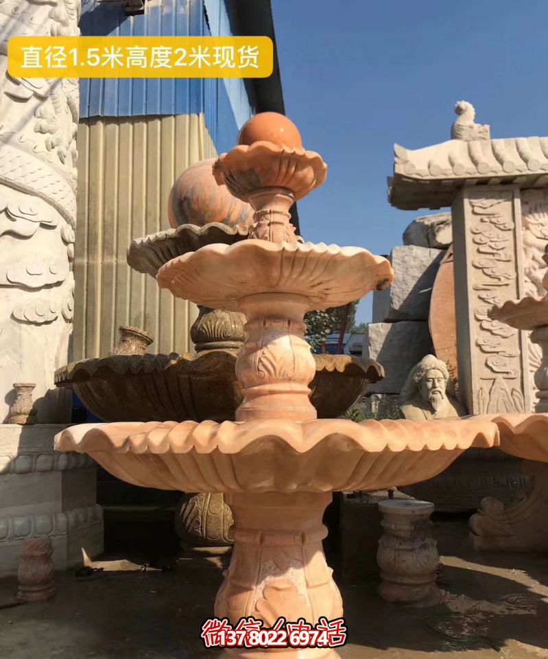 紅色晚霞風(fēng)水球石雕景觀(guān)噴泉，點(diǎn)亮小區(qū)美景