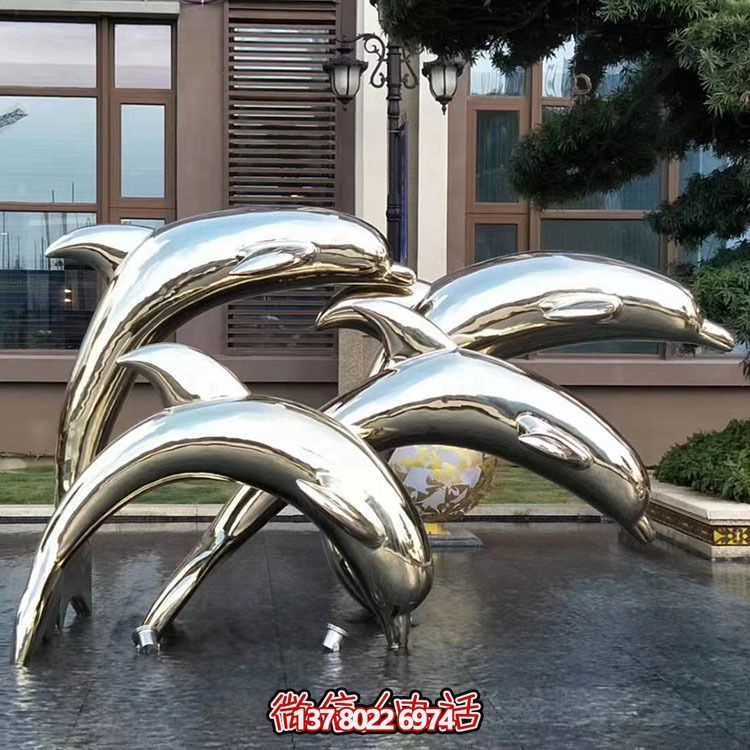 海豚潛泳雕塑，不銹鋼持久耐用