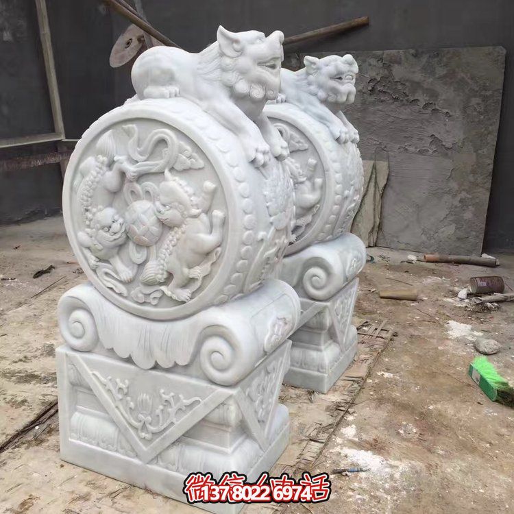 精美大理石石雕抱鼓雕塑，裝點別墅庭院門口