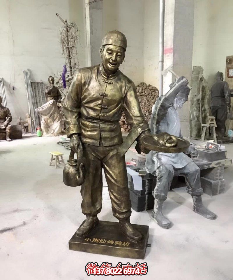 玻璃鋼小吃鋪，雕塑裝飾，店小二上菜