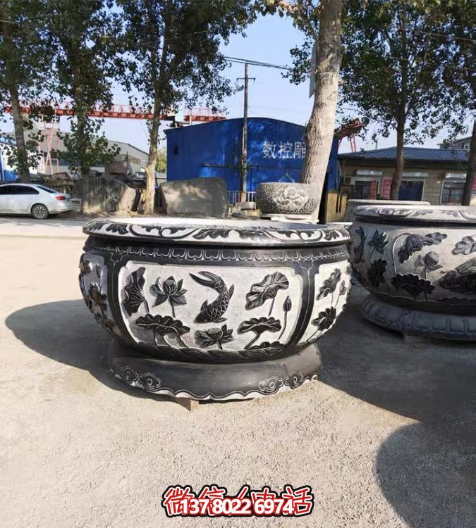 古典仿古石雕魚缸，添點(diǎn)家園庭院荷花水景