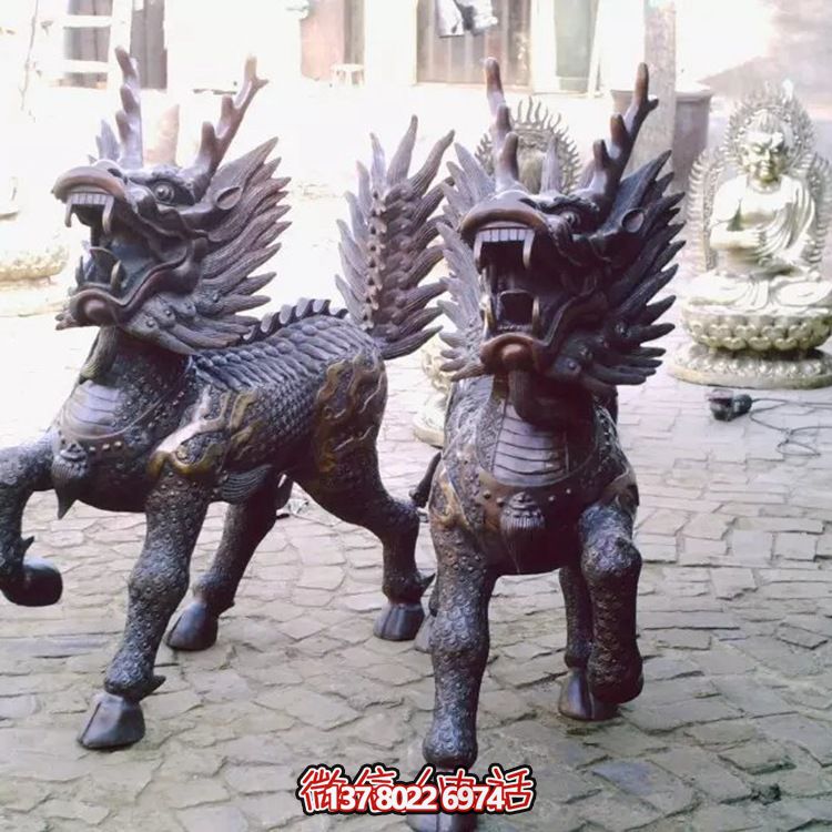 不銹鋼雕塑——精美的麒麟，奔跑、吼叫的象征