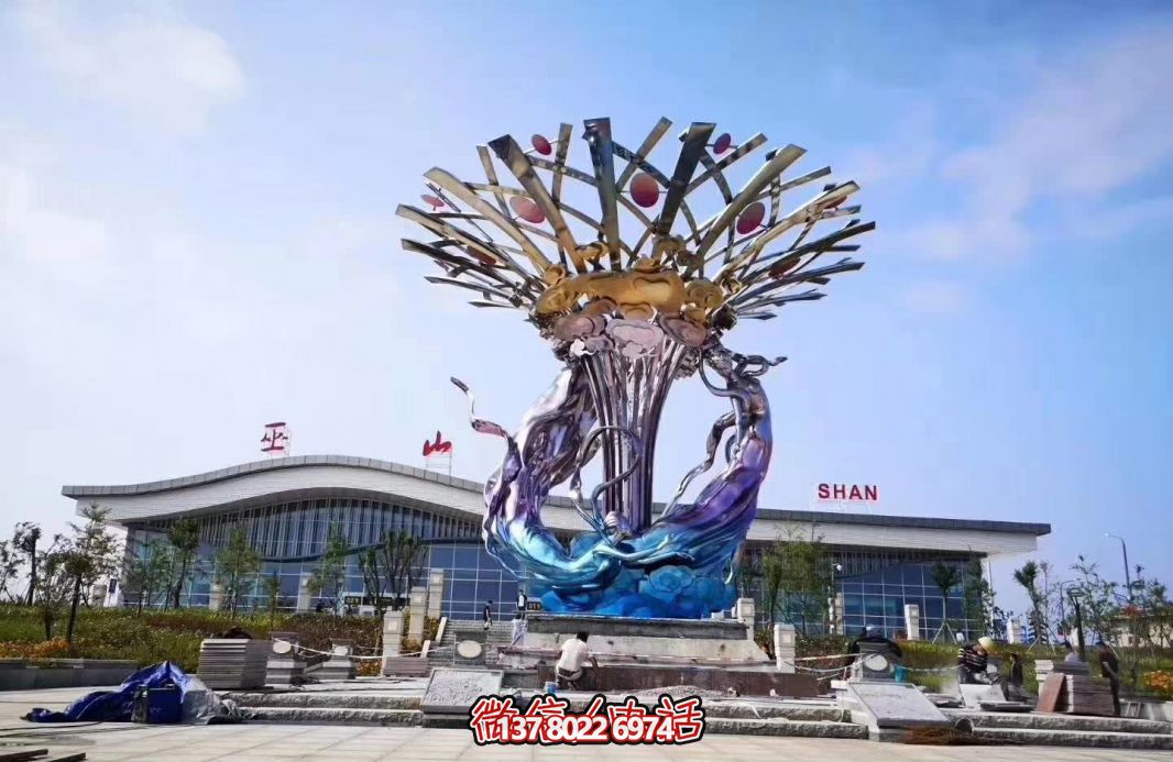 玻璃鋼美人魚雕塑，給廣場(chǎng)帶來(lái)彩繪跳舞美景