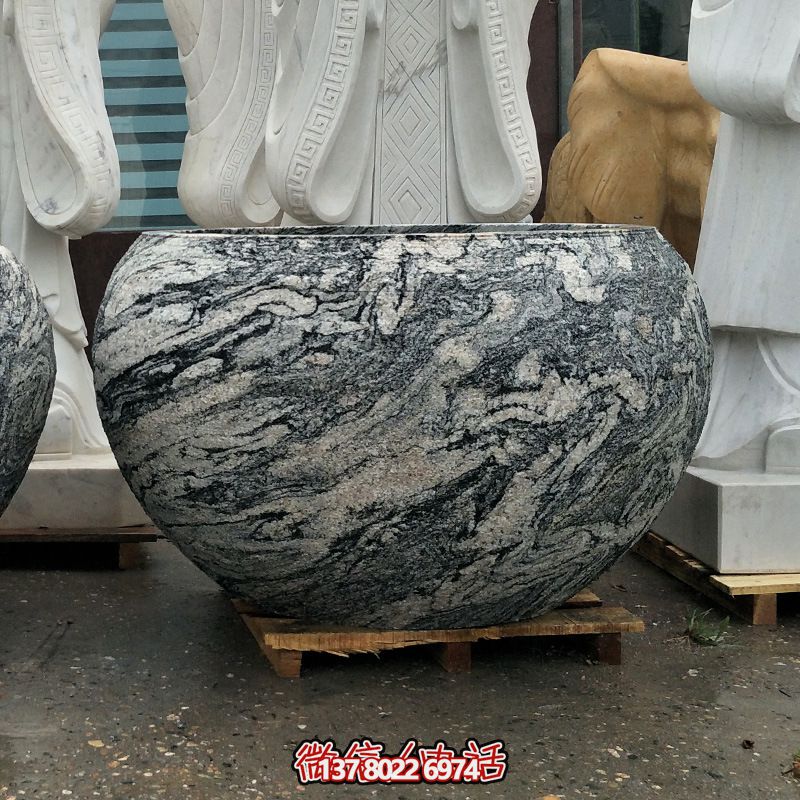 精美大理石石雕魚缸，點綴庭院雕塑