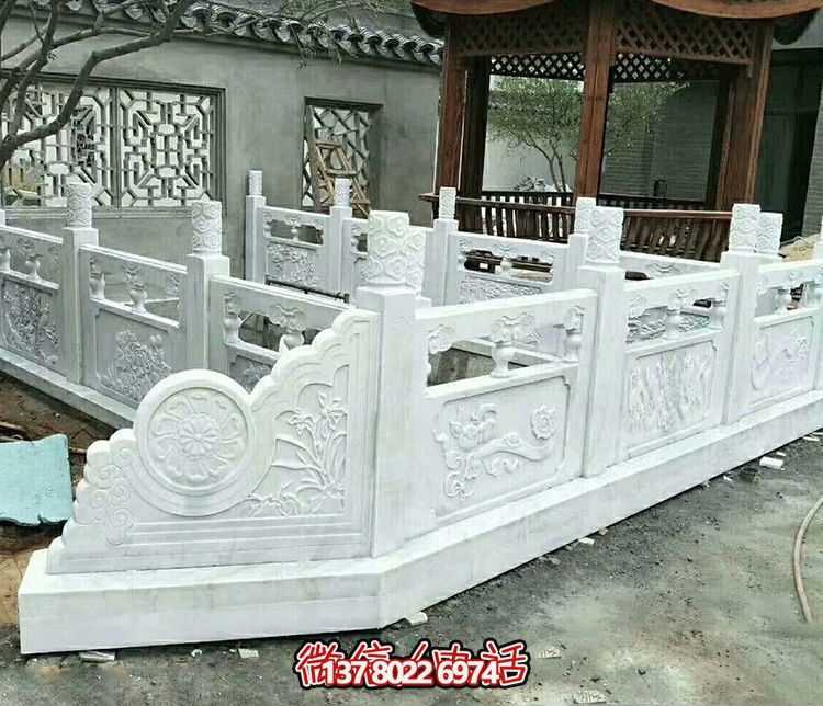 唯美古典庭院，池塘裝飾雕塑，漢白玉欄桿