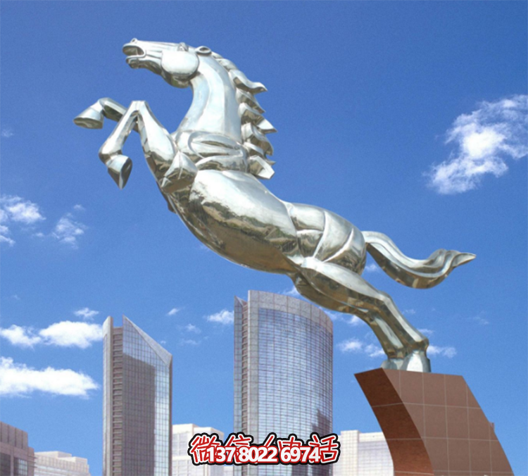 不銹鋼馬兒雕塑，鏡面騰空的馬兒雕塑，企業(yè)精神標識標志