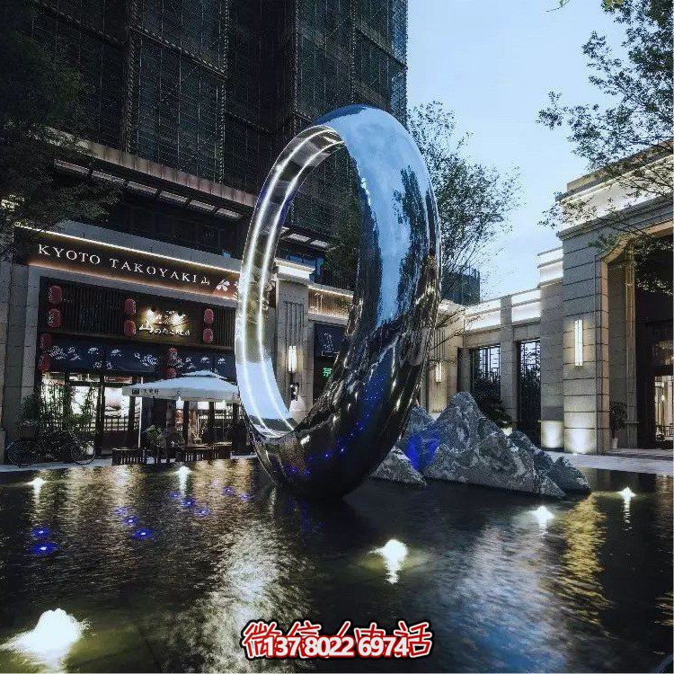 不銹鋼圓環(huán)，水景噴泉裝飾燈光雕塑
