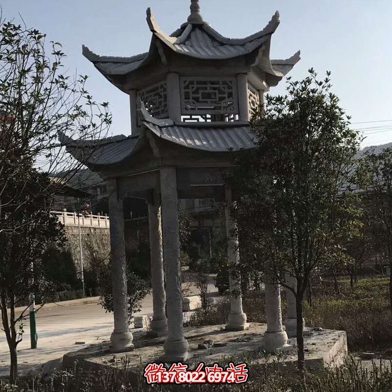 仿古戶(hù)外景區(qū)鏤空青石雕刻休閑涼亭