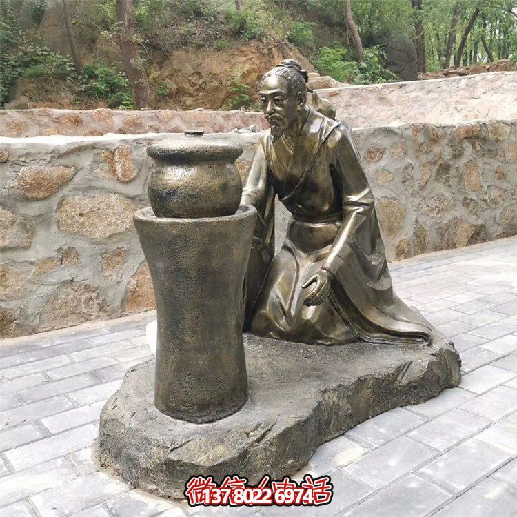 煎藥古代人物，中醫(yī)文化熬制中藥玻璃鋼仿銅情景雕塑